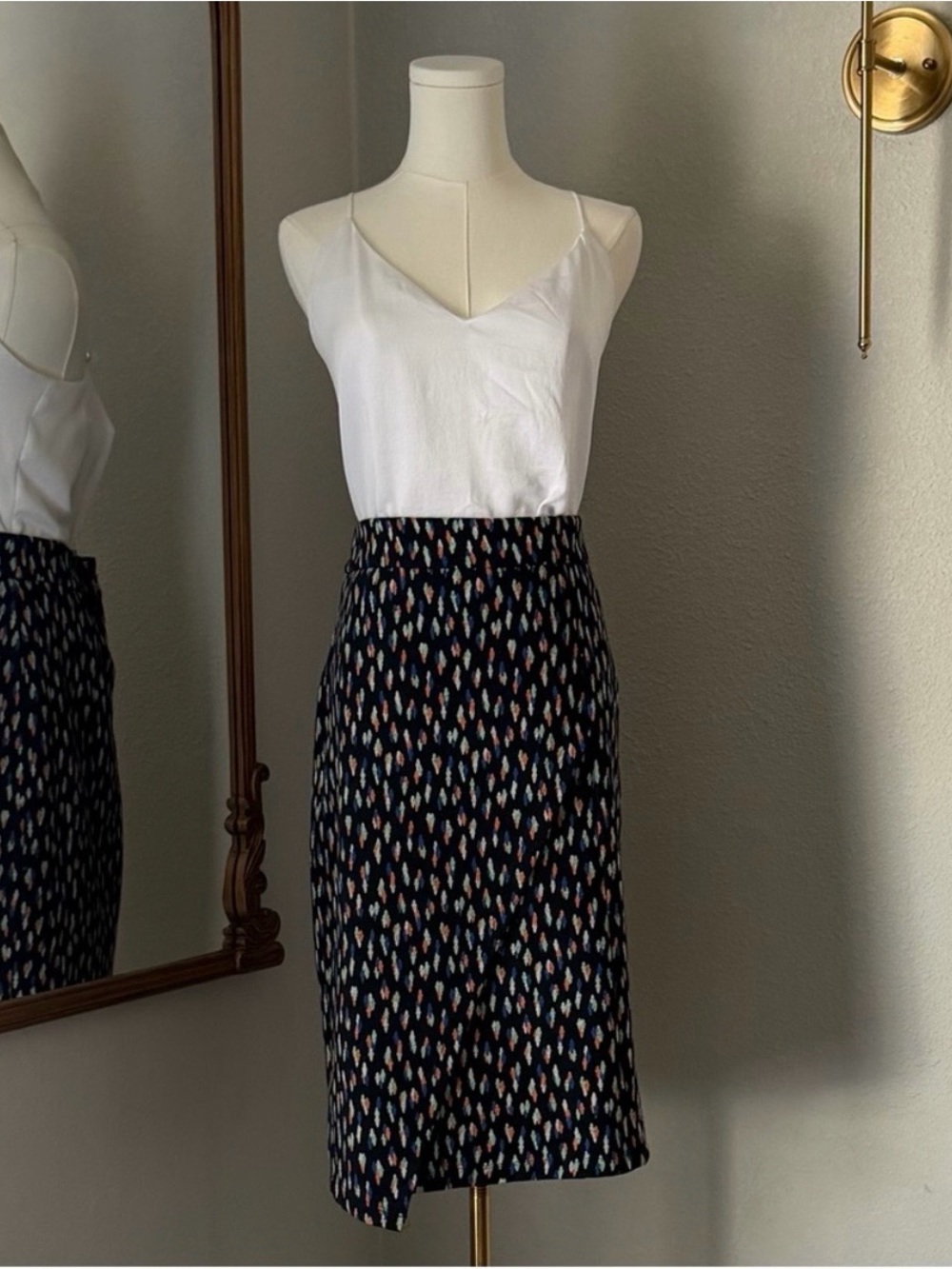 Contemporary Maeve by Anthropologie Geometric Ikat Faux Wrap Midi Skirt 8